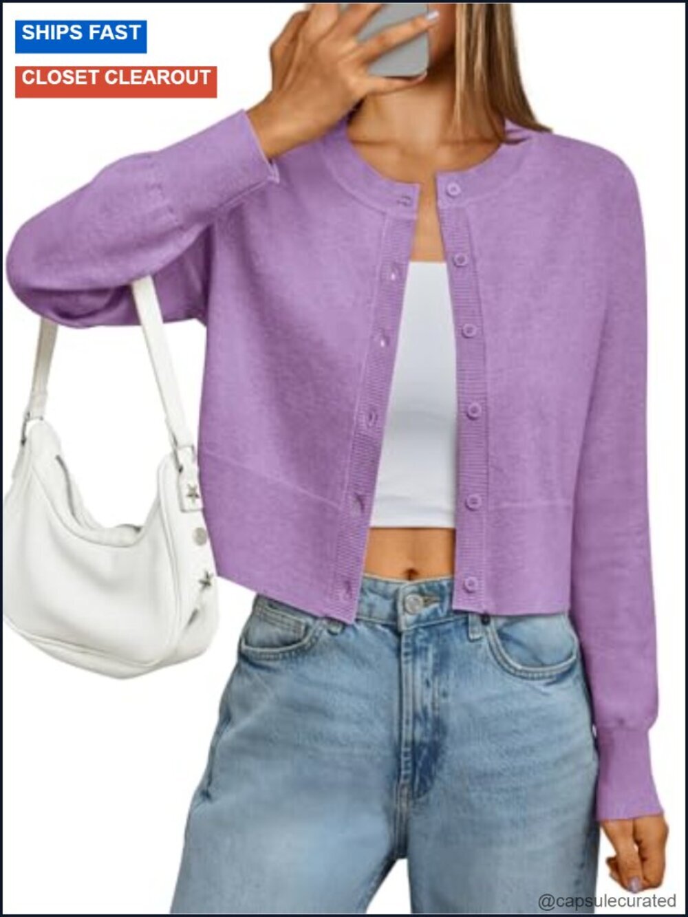 Cropped Lightweight Cardigan Sweater Crew Neck Button Front Y2K Style